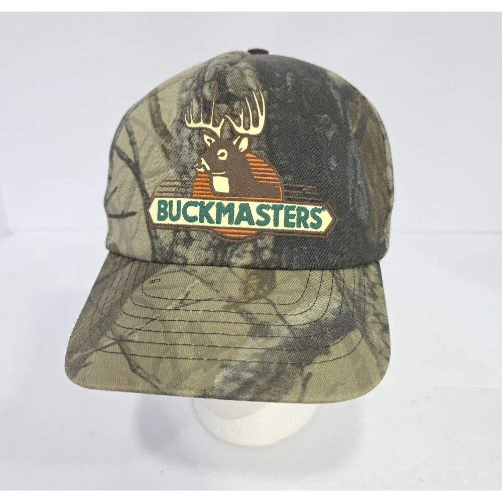 Vintage 80s New Buckmasters Trucker Hat Snapback Realtree Camo Hunting NOS